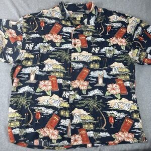 Vintage Big‎ Dogs Hawaiian Shirt Size 3XL Tiki Drinks Palm Tree Floral Rayon 90s